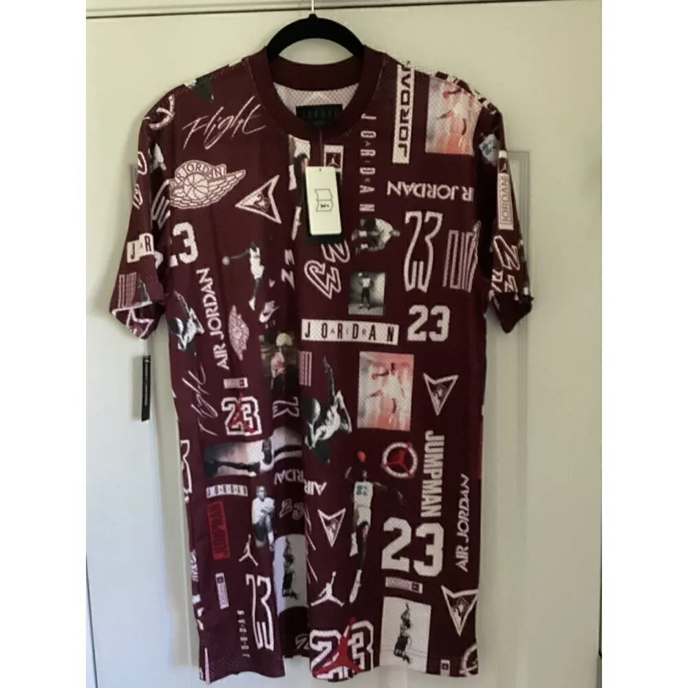 𝅺jordan All Over Print Short Sleeve Jersey Top Size: Medium Color: Burgundy